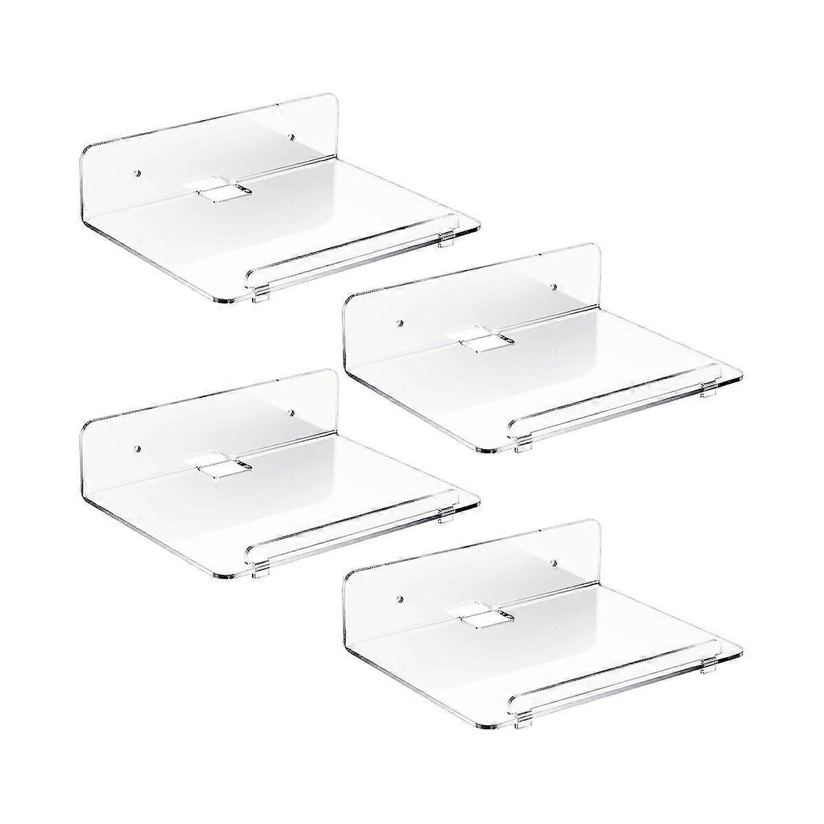 4 Acrylic Floating Wall Shelves Clear Hanging Bookshelf for Kids with Removable Lip and Cable Hole