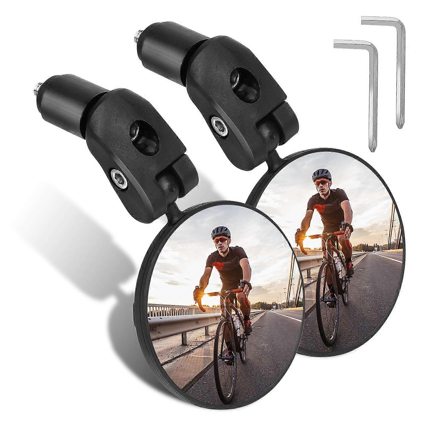 Bar End Bike Mirrors, HD Wide Angle Bicycle Rear View Mirrors, 360 Dregree Adjustable Rotation Handlebar Convex Mirror