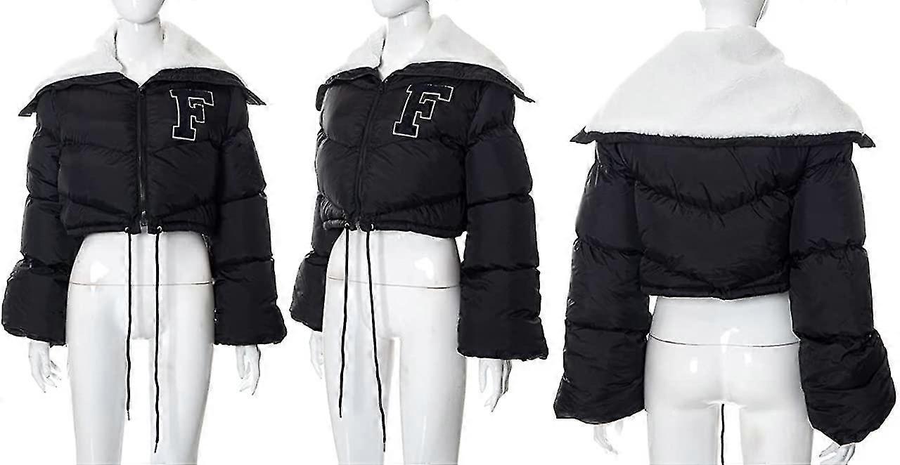 Γυναίκες Puffer σακάκι Cropped φερμουάρ επάνω επένδυση ζεστά καπιτονέ σακάκια με oversize μακρύ μανίκι