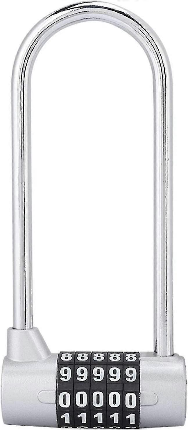 5 Digit Combination Padlock Alloy Safety U Shaped Code Lock Extra Long Locker Lock With Code Lock(silver)