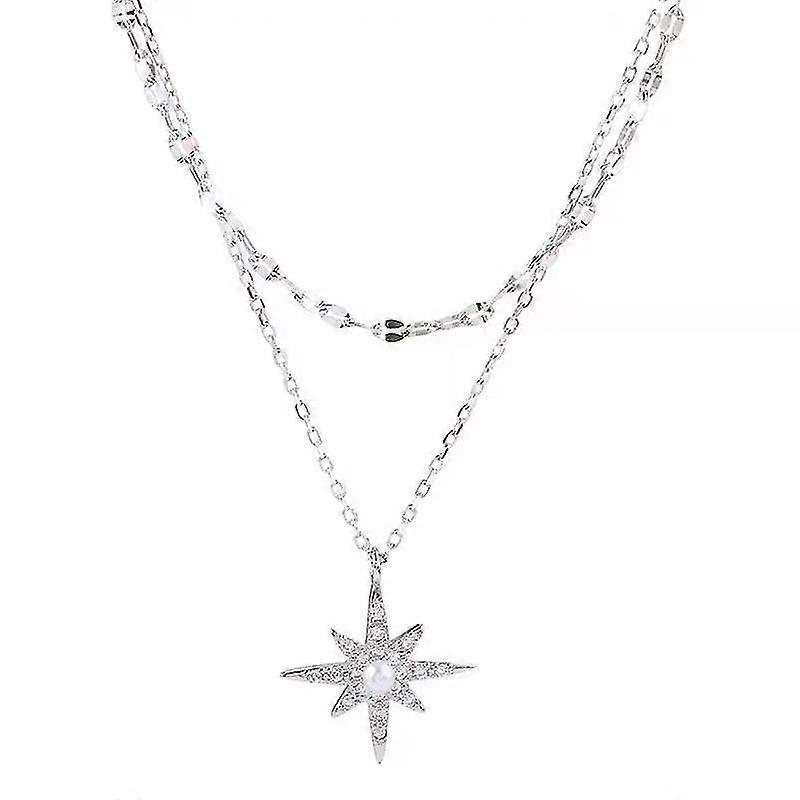 Hexagramme Double Collier Double Couche Double Layer Small Star Light Silver Collier