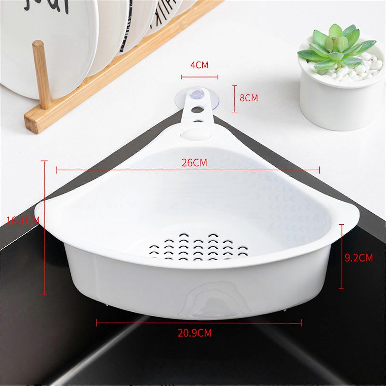 Kitchen Triangular Drain Basket Stable Easy Draining Corner Sink Strainer Basket for KitchenWhite