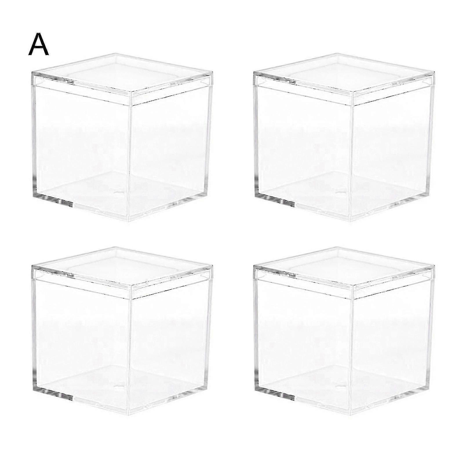 4pcs Durable Candy Box Multiple Uses Ps Transparent Cube Compact Portable Lid Case Organizer Container For Wedding