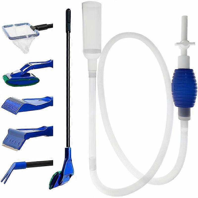 5-Piece Aquarium Cleaning Kit - Effortless Algae Scraper & Gravel Cleaner Set with Fishing Net, Fork, Sponge Brush, and Siphon Vacuum for Hassle-Free 