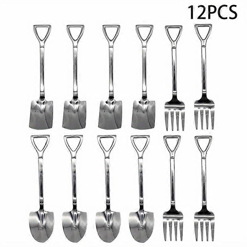 6/12pcs 6.1 Inch Dessert Mini Spatula Spoon And Fork Set Includes 4 Spatula Spoons, 4 Pointed Spoons And 4 Stainless Steel Forks, Spatula Mixing Spoon