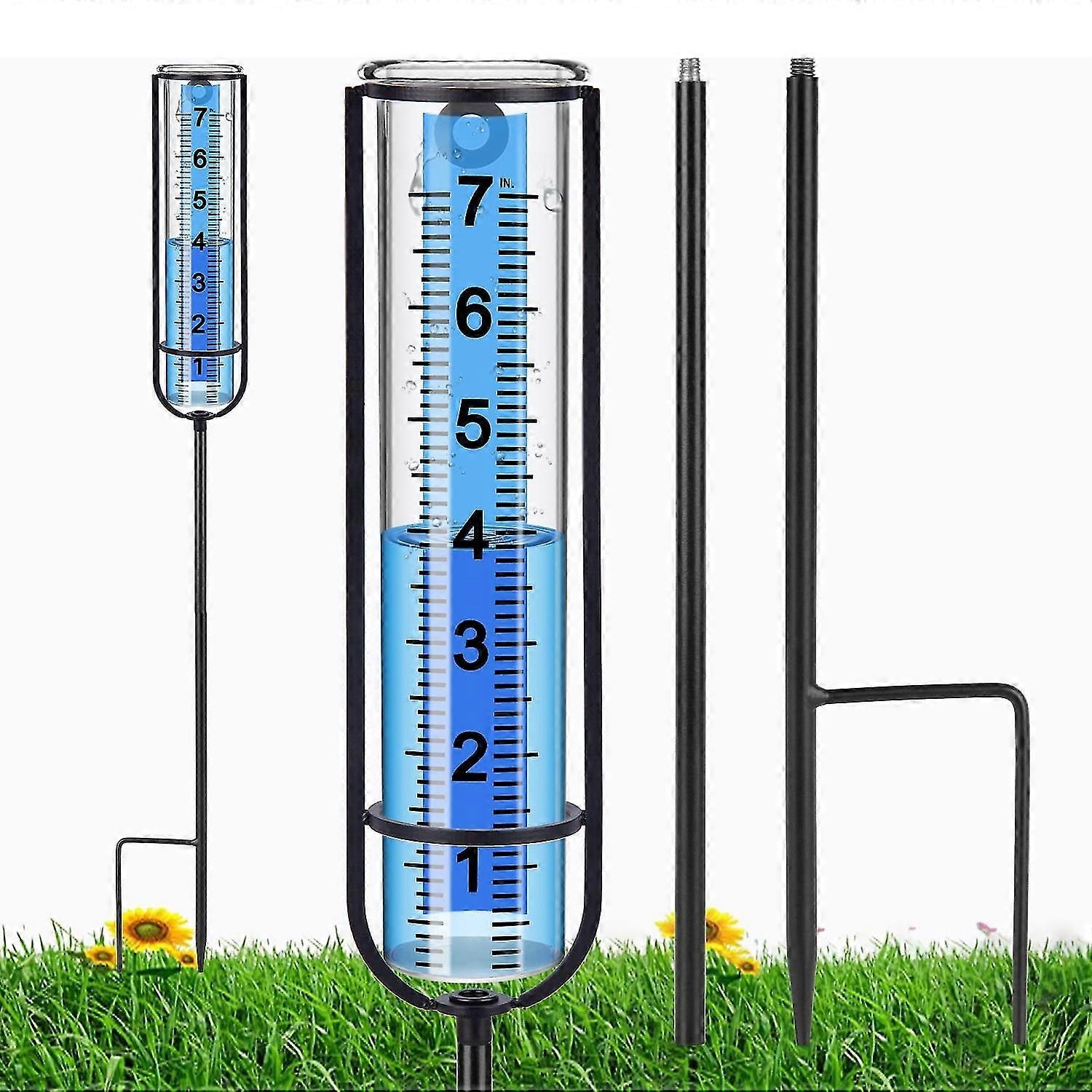 Jauge de pluie en verre de 6 « pour cour avec piquet - pluviomètre extérieur décoratif pour cour, pelouse et jardin (noir)