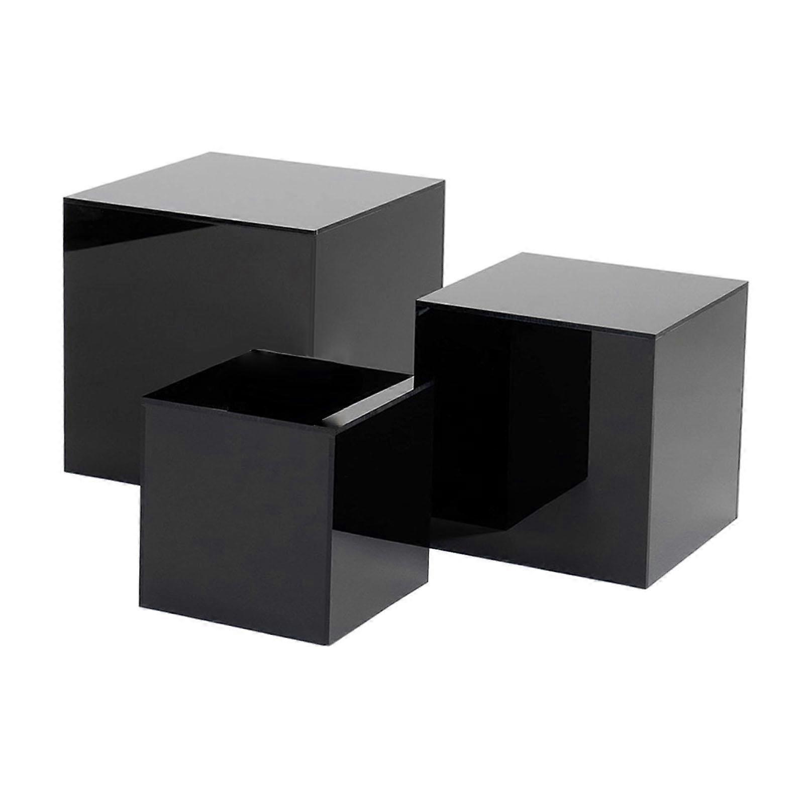 3st Akryl Cube Stand Nesting Risers med ihålig botten för detaljhandelsdisk svart