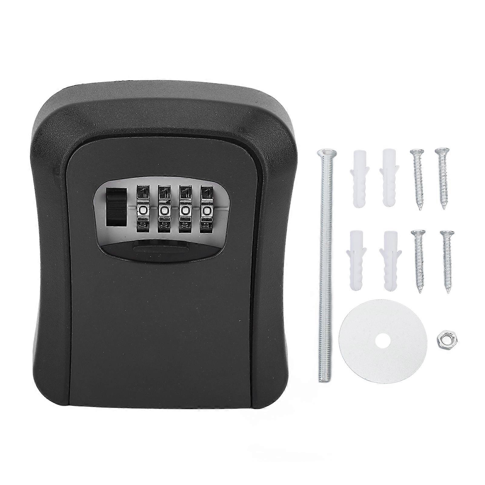 Key Lock Box Alloy Portable Wall Mounted 4 Digit Combination Key Safe Storage Lock Box for Outside Home Garage Black