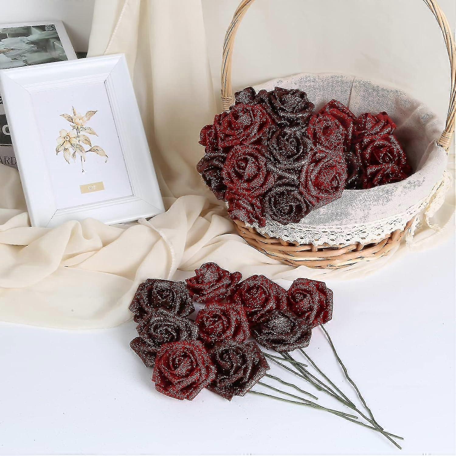 Glitter Rose Bouquet Blue Artificial Rose Flowers Bouquet Everlasting ...