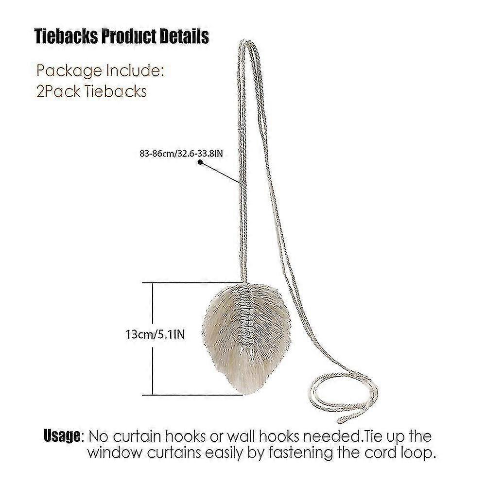 2er Pack Handgewebte Baumwollvorhang Tiebacks, böhmisches Wohndekor, beige