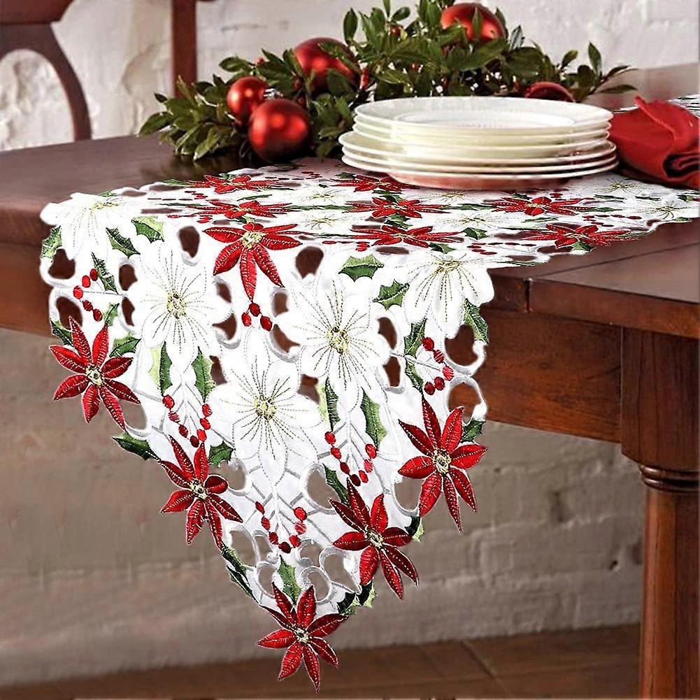 Cutwork Poinsettia Holly Leaf Table Linens Cloth
