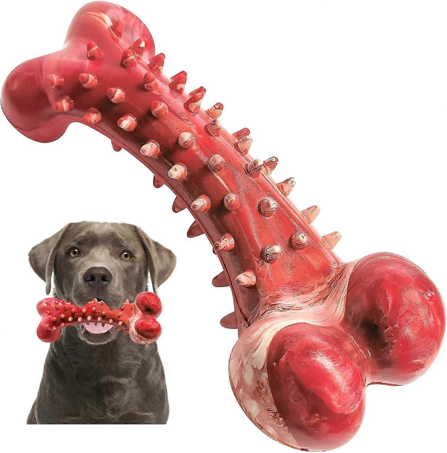 Dog Toy, Bone Dog Chew Toothbrush, Bite Resistant Rubber Teeth Cleaning Stick for Medium and Large Dogs, Beef Flavor