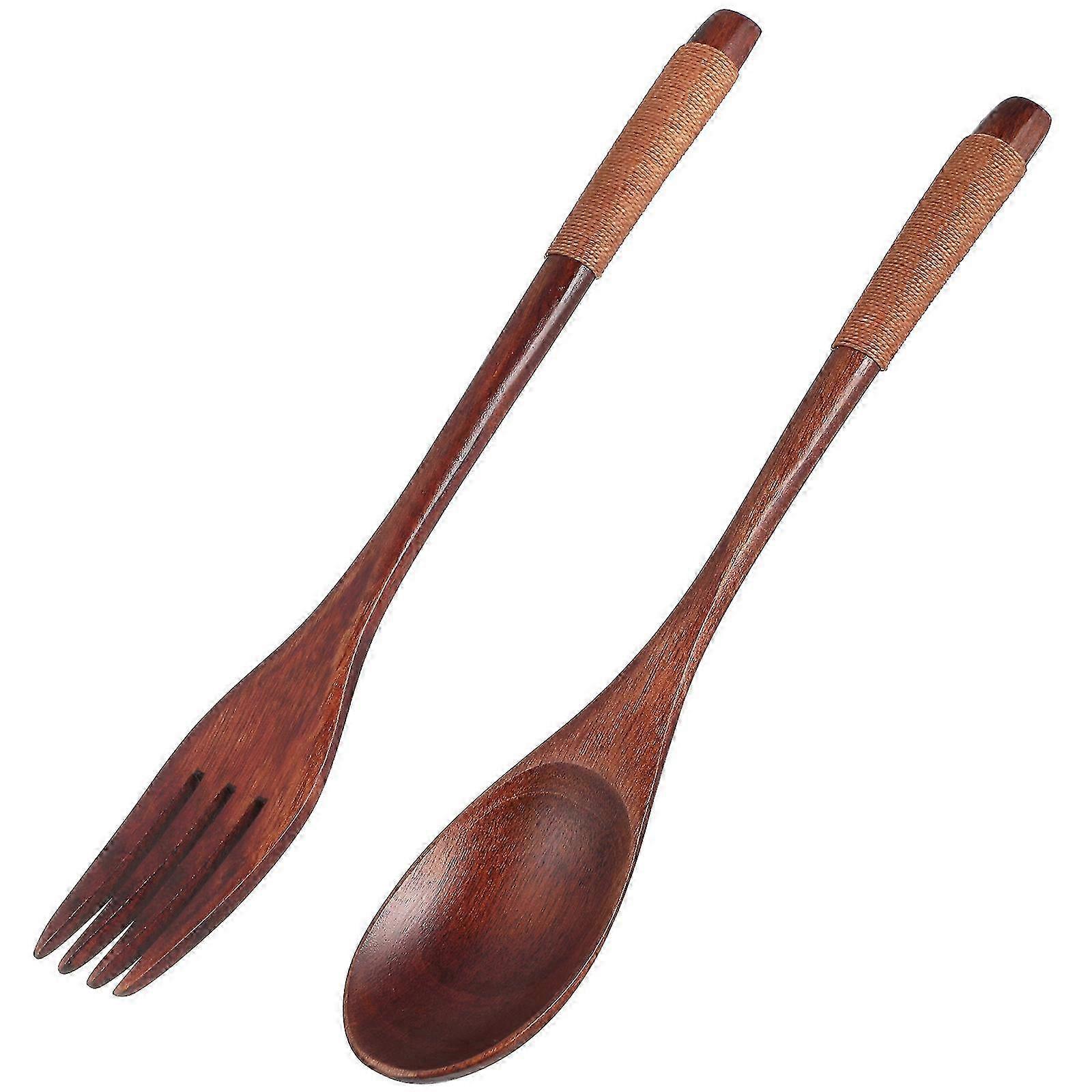 Wooden Spoon with Fork Portable Flatware Practical Tableware for Home Daily Use