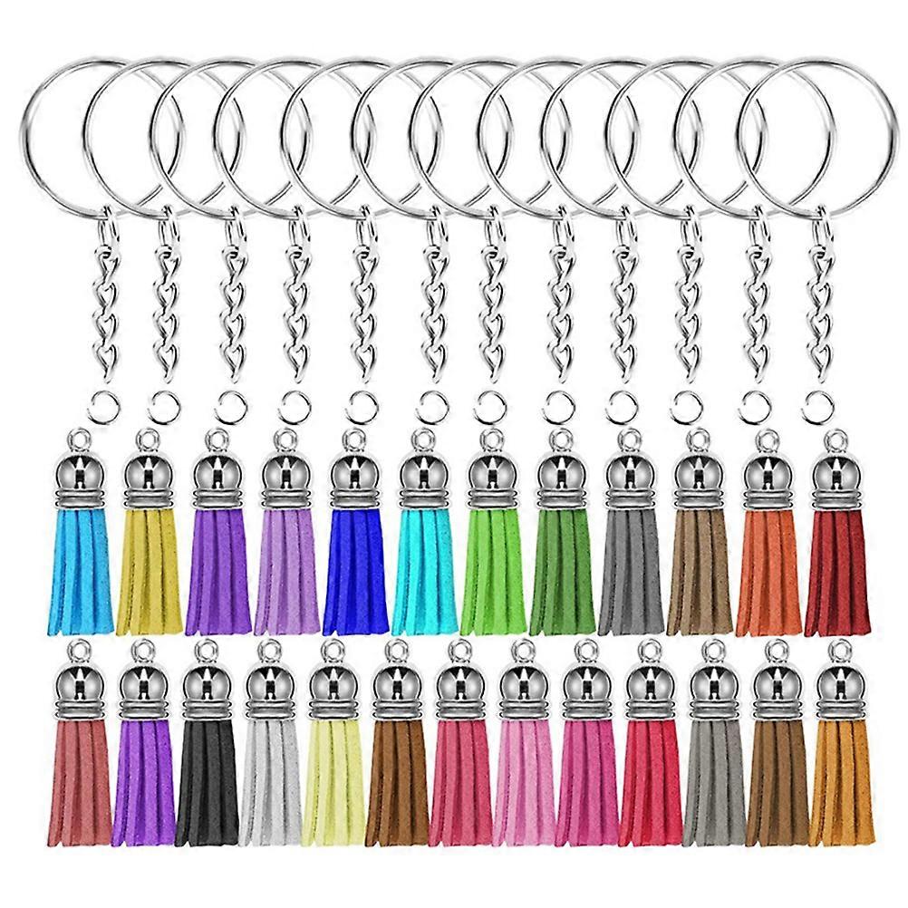 50 Sets DIY Keychain Combination Accessories with Open Ring Tassel and Key Ring