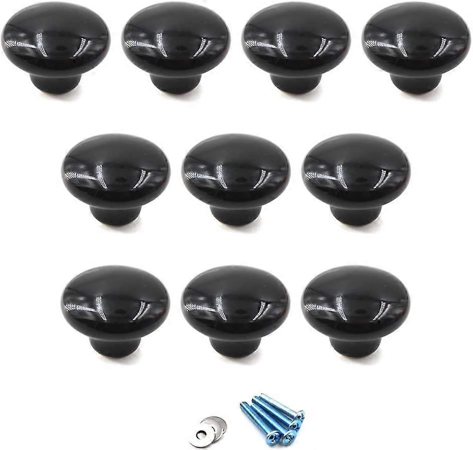 Black Ceramic Drawer Pulls and Knobs Furniture Handle Pack of 10 (Comes with screws