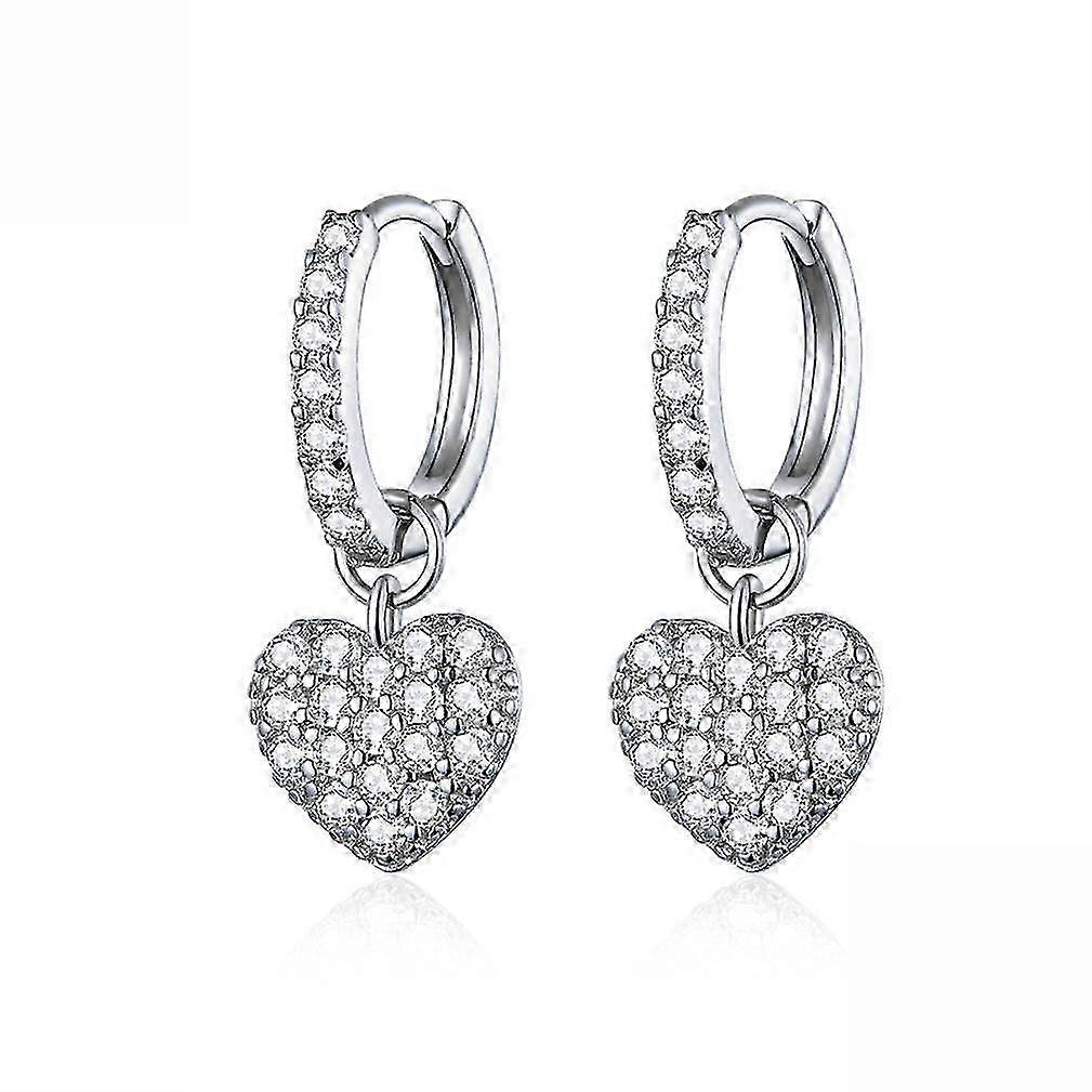 Earrings Heart S925 Sterling Silver Embedded Ear Clips for Wedding