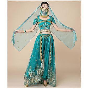 FeMereina Arabisches Prinzessin-Kostüm Für Damen – 3-teilig Mit Bandeau-Top, Hose & Armbändern, Jasmin-Stil