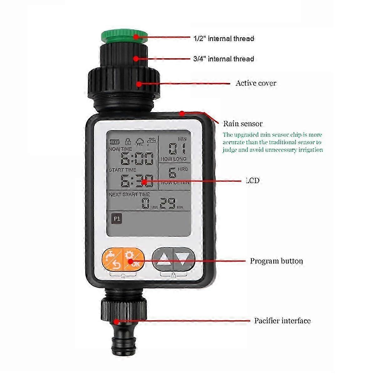 Automatic Manual Mode Irrigation Controller Rain Sensor Garden Watering Multiple Program Battery Op