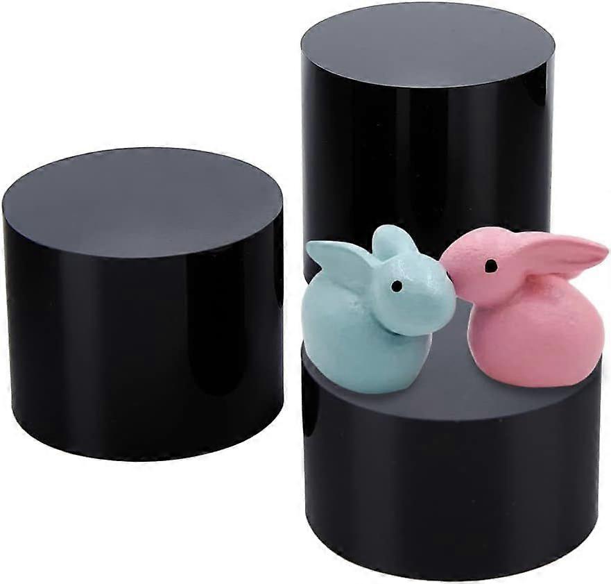 3Pcs Black Acrylic Round Display Risers Column Display Stand Jewelry Display Nesting Cubes Display Stand Shelf for Collectibles Jewelry Figures Show