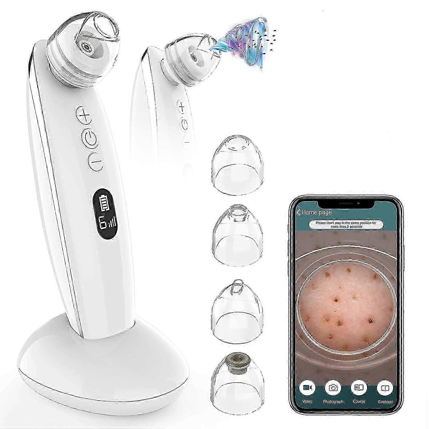 Dammsugare för pormaskar, 5 mp elektrisk porrengöring med synlig effekt, sugverktyg för pormaskar, 6 lägen, 4 utbytbara sugprober, LED-display, USB