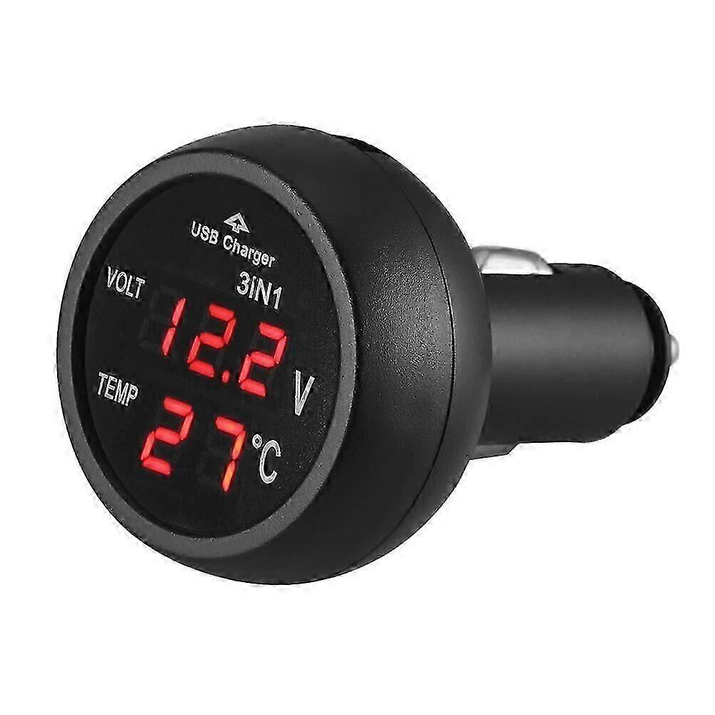 LED Digital Car Cigarettes Lighters Voltmeter Thermometer ,for 12V/24V Voltmeter. (black)(1pcs)