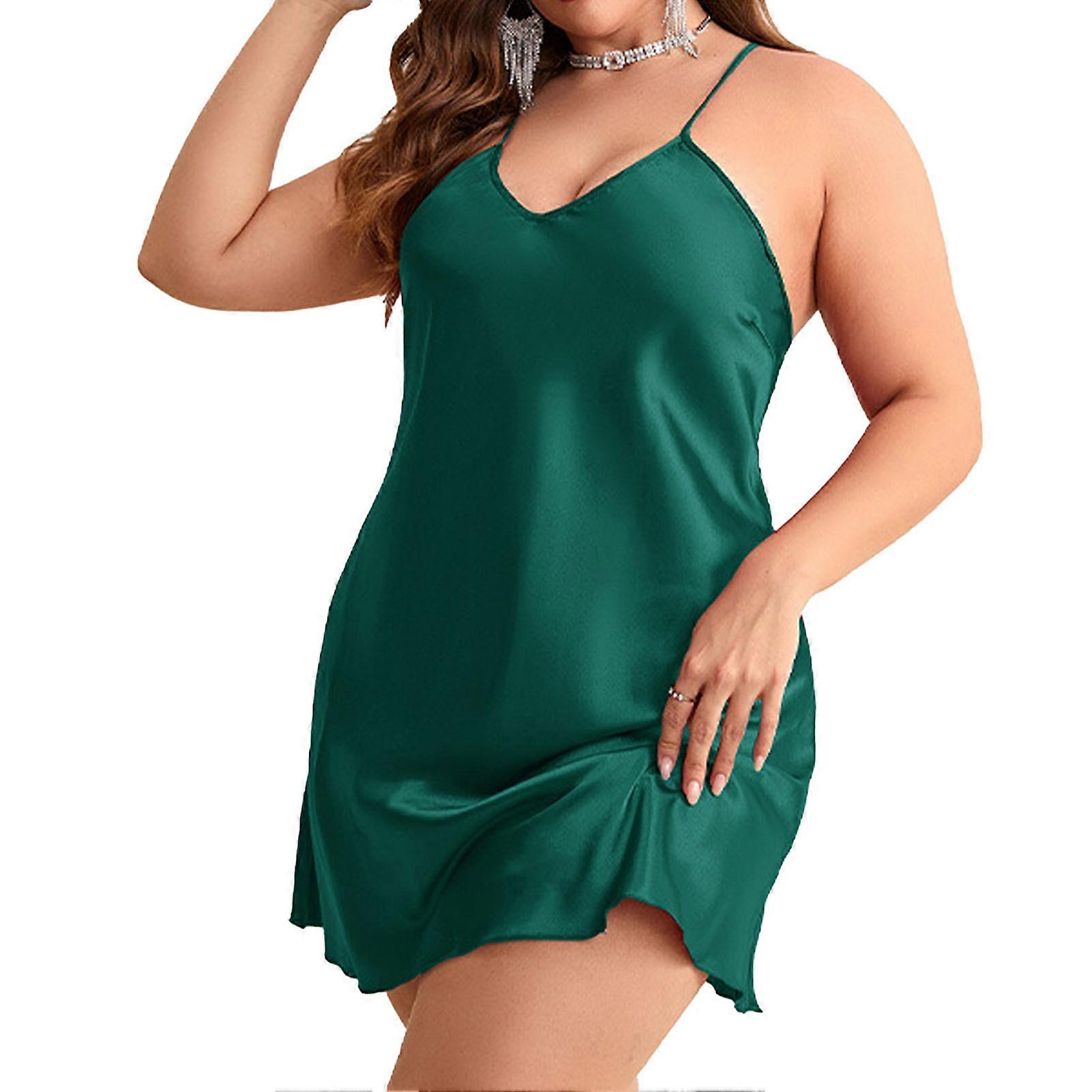 Camisola com Alças de Espaguete com Decote V e Seda Gelo com Costas Cruzadas para Mulheres Sleepwear para Casa Hotel Verde XL