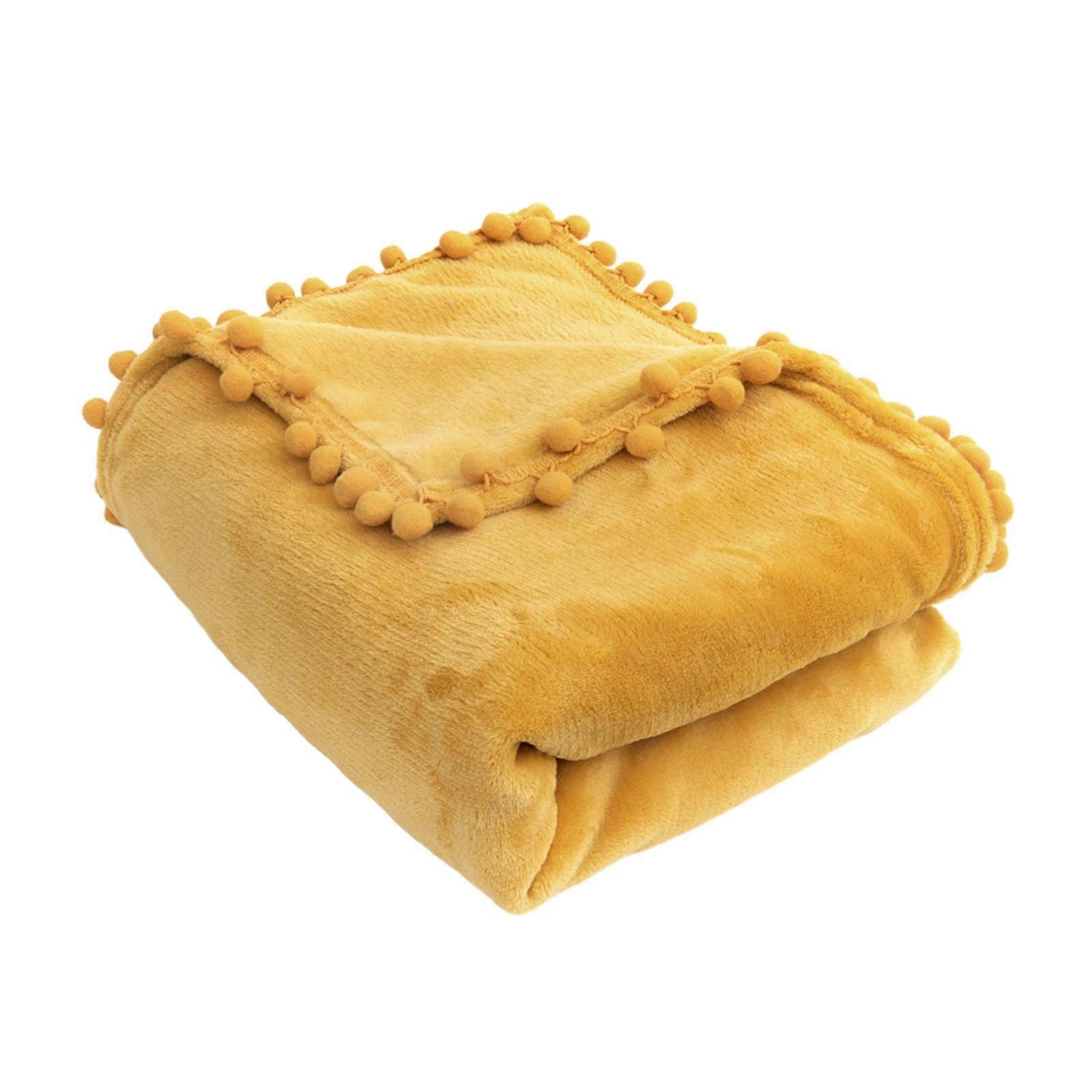 Flannel Fleece Blanket Pom Pom Fringe Tassels Throw Blanket Soft