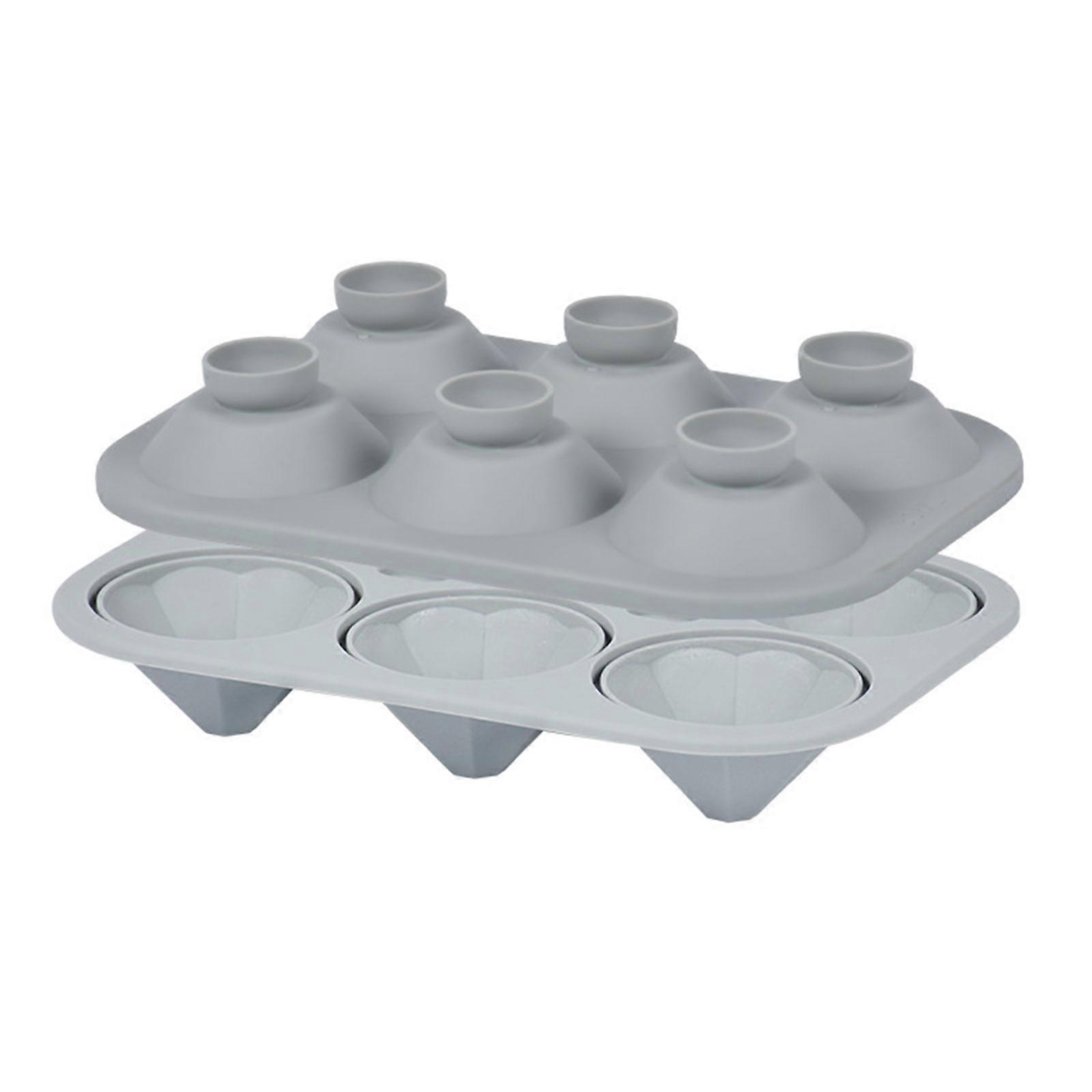 Ice Cube Tray 6 Grid Silicone Diamond Whiskey Ice Balls Maker Ice Cube Mold for Cocktail DIY Bar Decoration Stackable  Gray