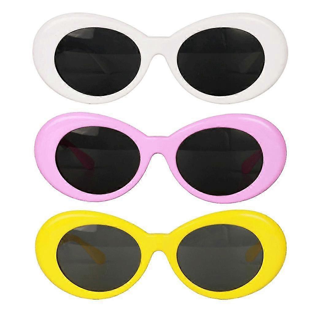 3Pack Vintage Clout Goggles Glasses Oval Bold Mod Thick Framed Sunglasses