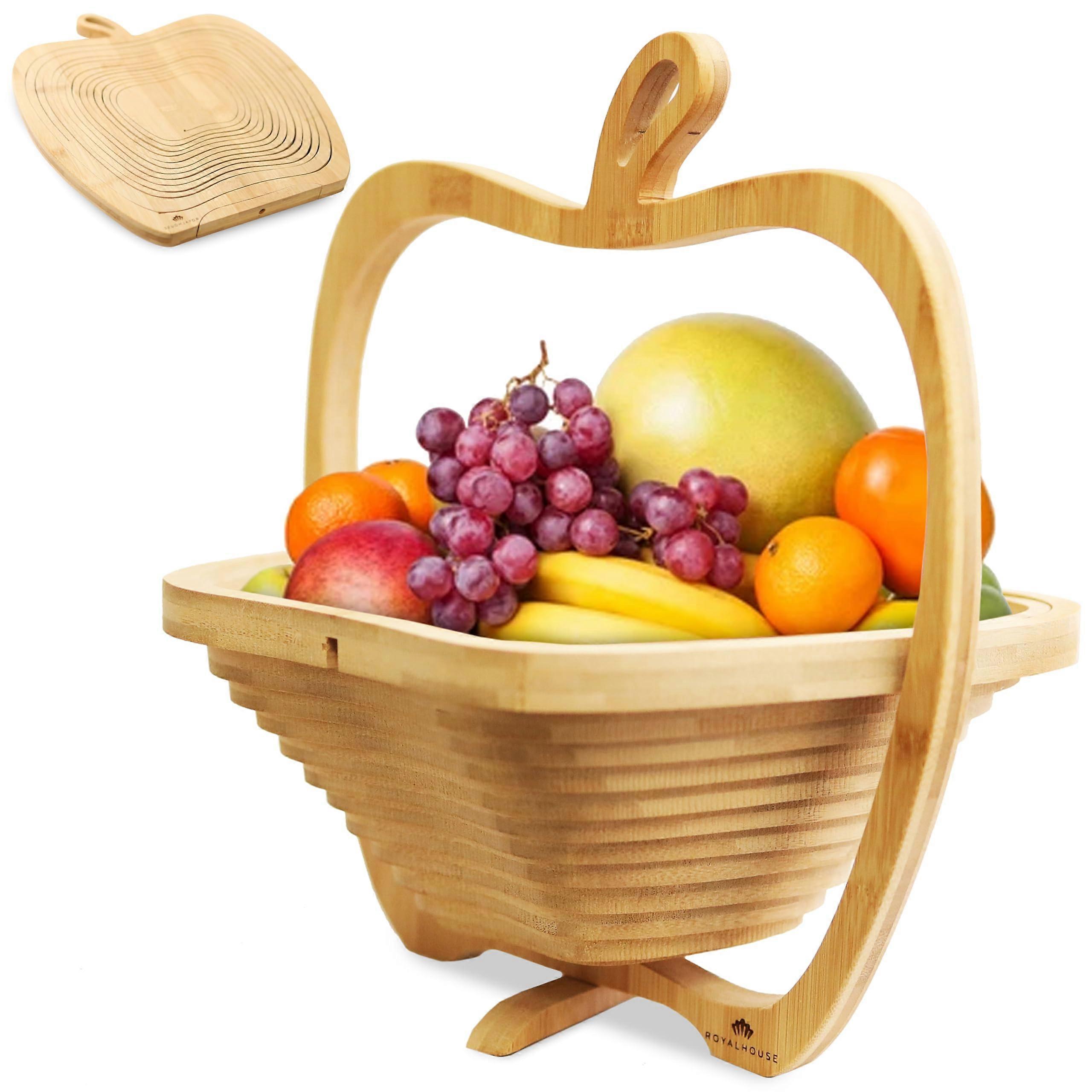 Folding bamboo apple-shaped fruit basket, large