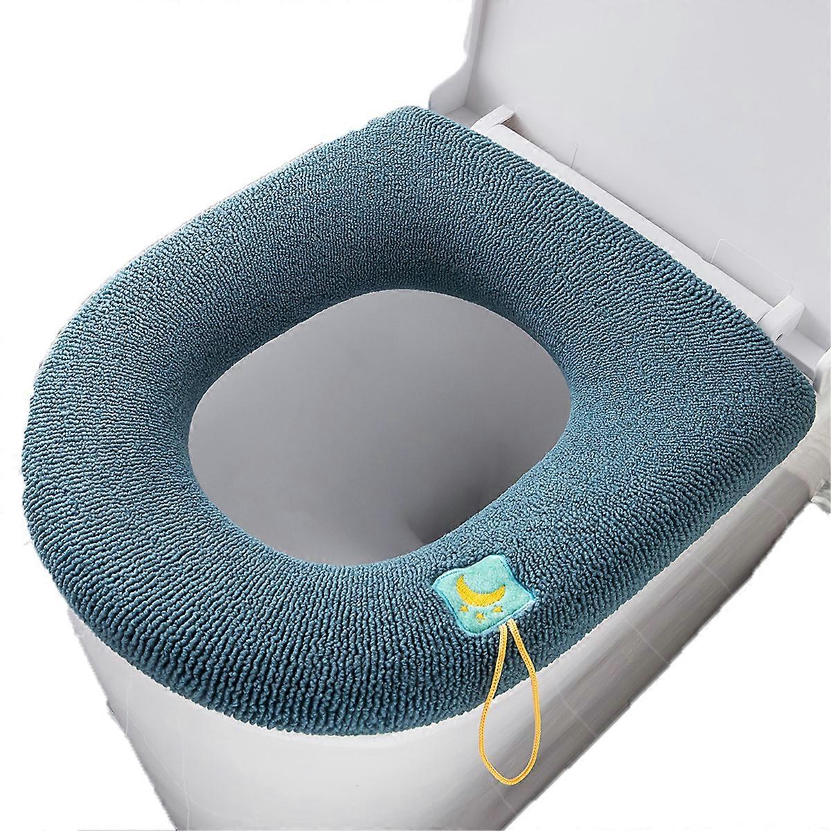Toilet Seat Cover,Bathroom Soft Thicker Warmer Fixed Stretchable Washable Fiber Cloth Toilet Seat Covers Pads