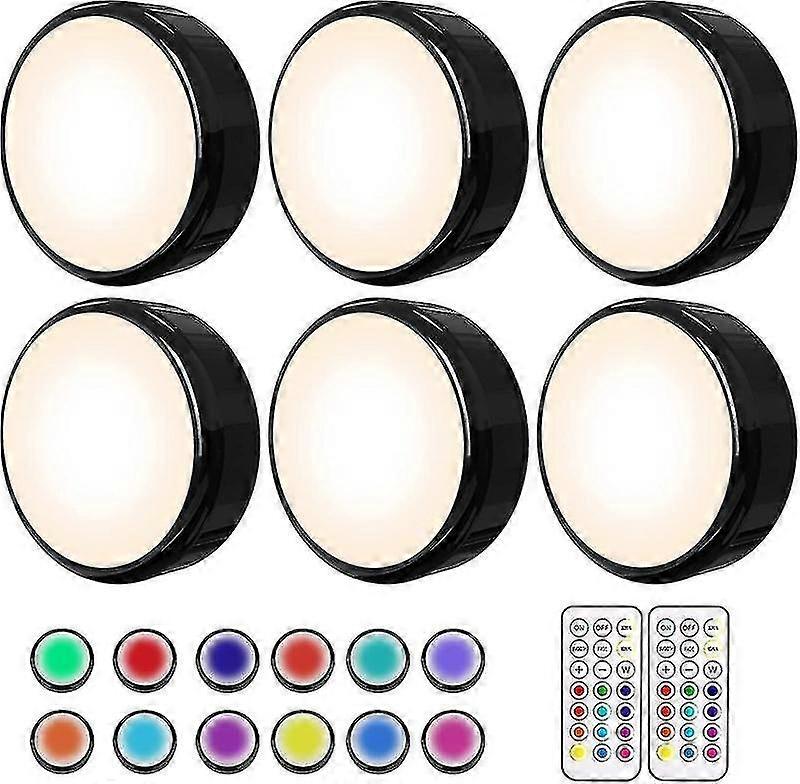 Bebetter Puck Lights,  16 Colors Changeable Led Push Lights Battery Operated  Upgrade Black Dimmable Under Cabinet Lighting Wireless Under Counter