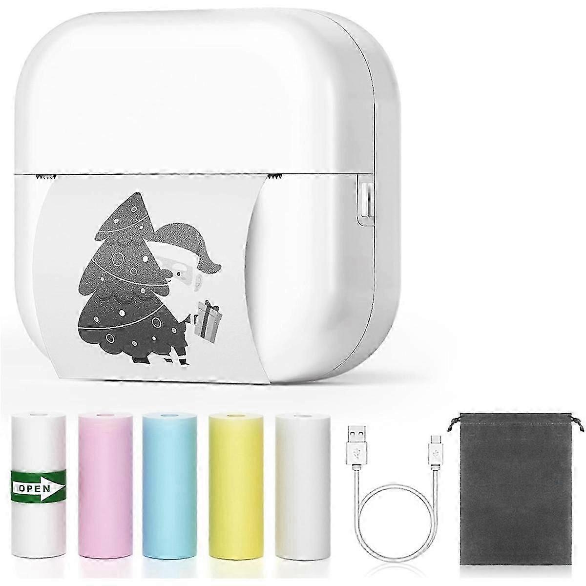 Mini Portable Printer: Bluetooth Wireless Pocket Inkless Thermal Printer Sticker Maker with 5 Roll