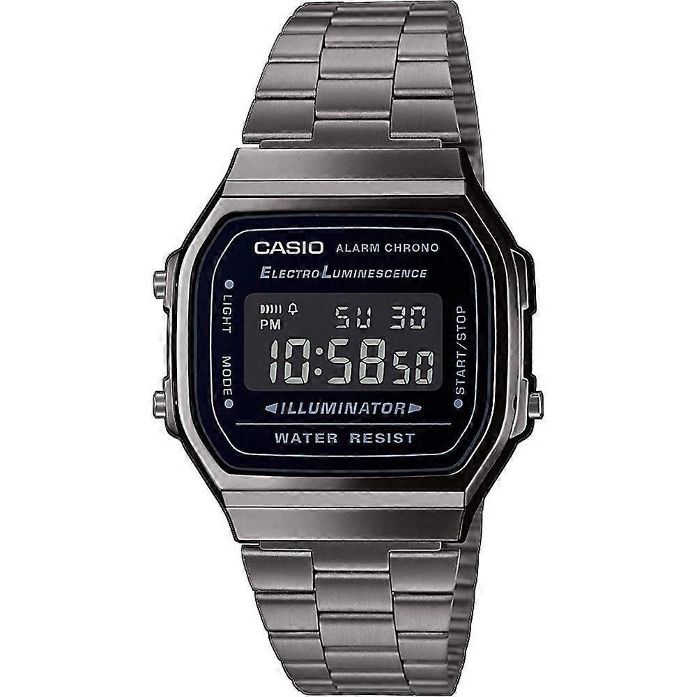 Casio A168wegg-1bef Unisex Digital Watch - Black Ion-plated Stainless Steel Band, Vintage Style