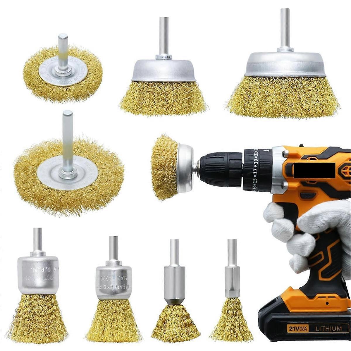 Messing Radbecher Bürsten Set 8 Stück, Messing Draht Bürsten Set, Gelb