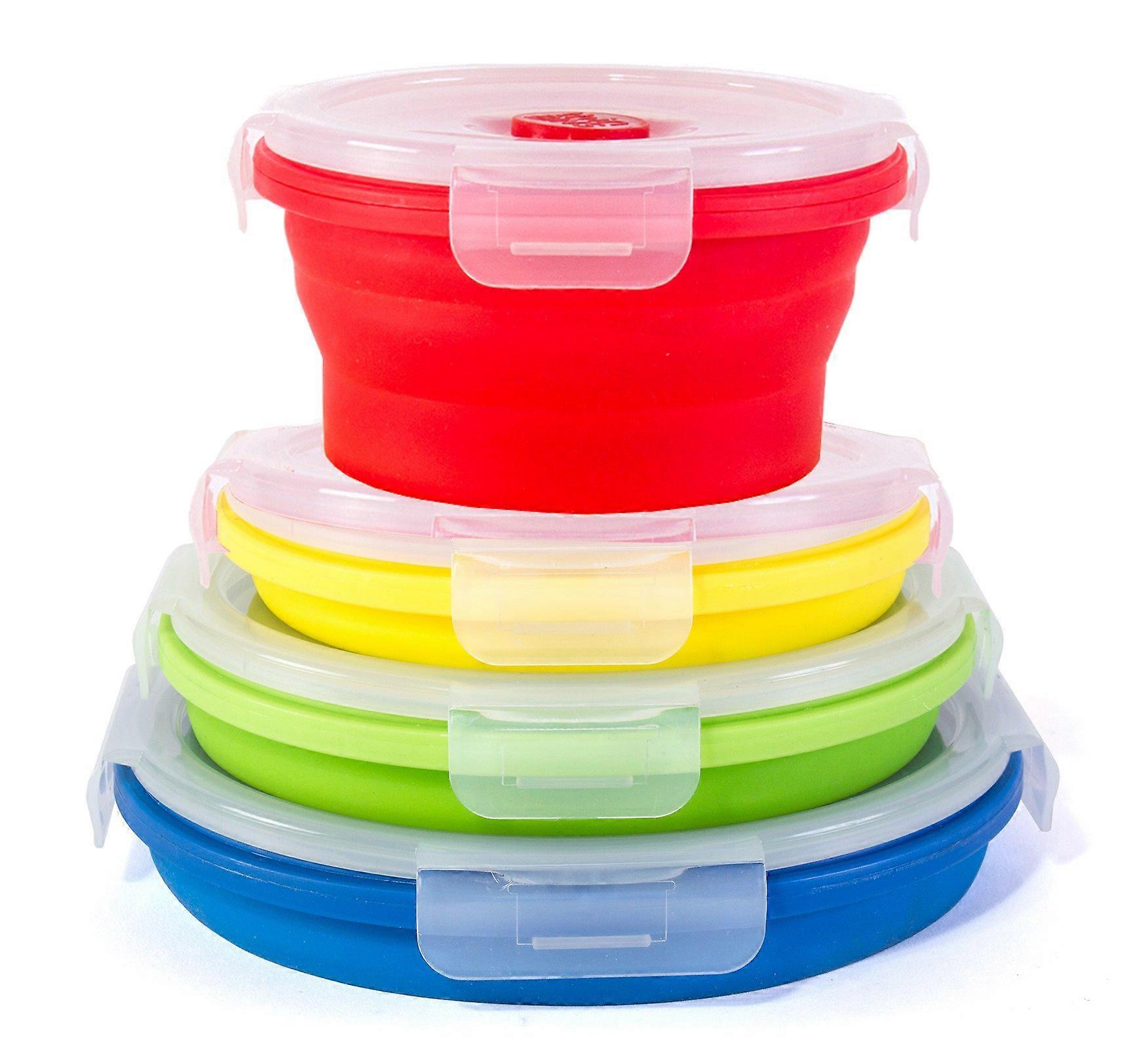 Collapsible Containers Set of 4 Round Silicone Food Storage Bins BPA Free Microwave Dishwasher Freezer Safe SC-149A