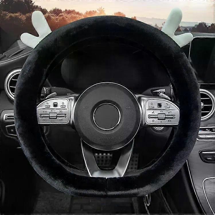 Thick Plush Steering Wheel Cover-Antler D Type (Black) by