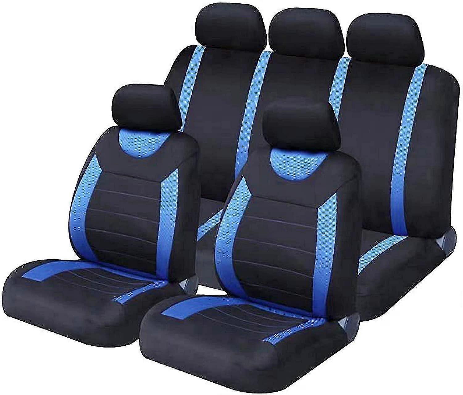 5-seater Car Universal Seat Cover Sandwich Splicing Cushion 9-piece Set Exported To The Middle East And Other Two Front Seats 6-piece Set Blue 27*26cm