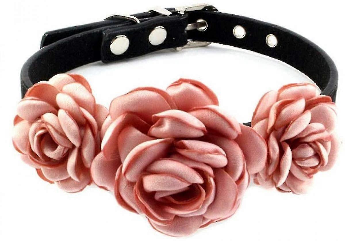 Wekityバレンタインフラワードッグ猫の首輪 - 子猫小型犬のためのスエード子犬の結婚式の首輪 - チワワヨーキー服アクセサリーコスチューム、サーモンピンク
