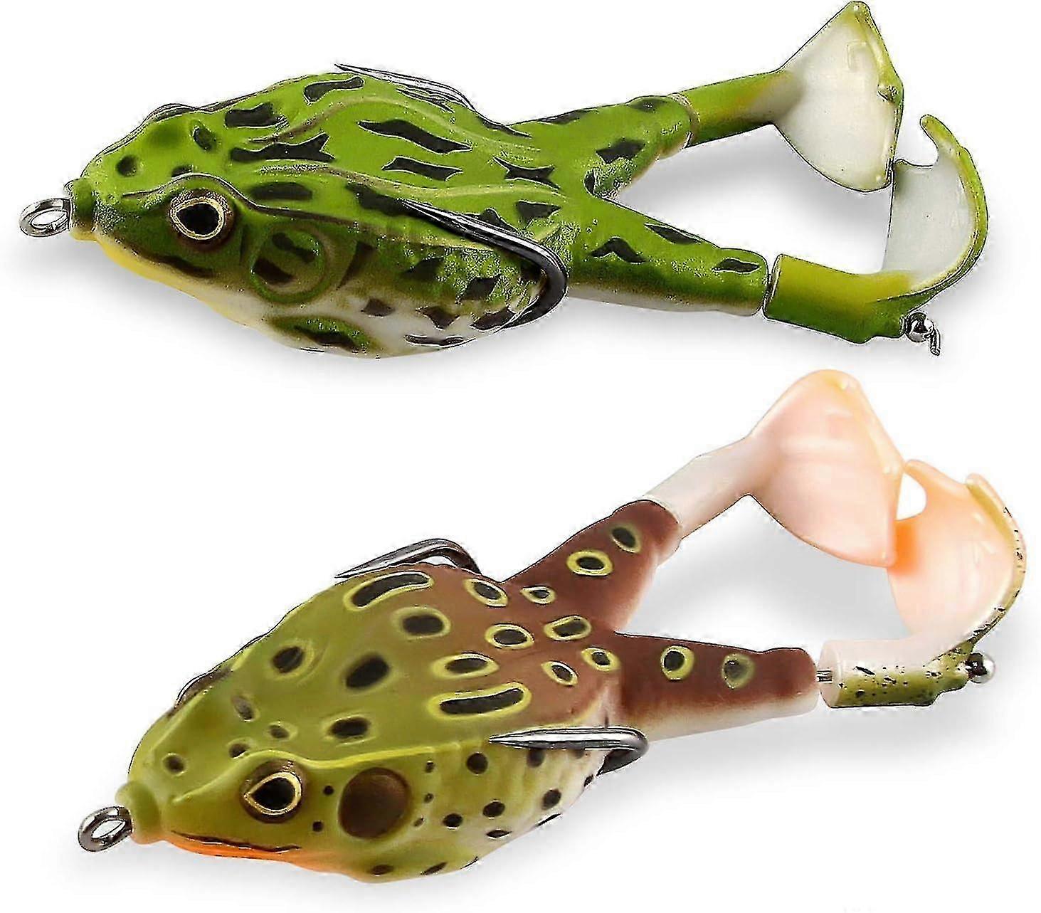 Frog Lures, 2 Pieces Fishing Frog, Fishing Lures, 8.5cm Double Frog Propellers, Soft Bait With 3d Eyes, 360 Rotating Tail Artificial Soft Lure With Ho