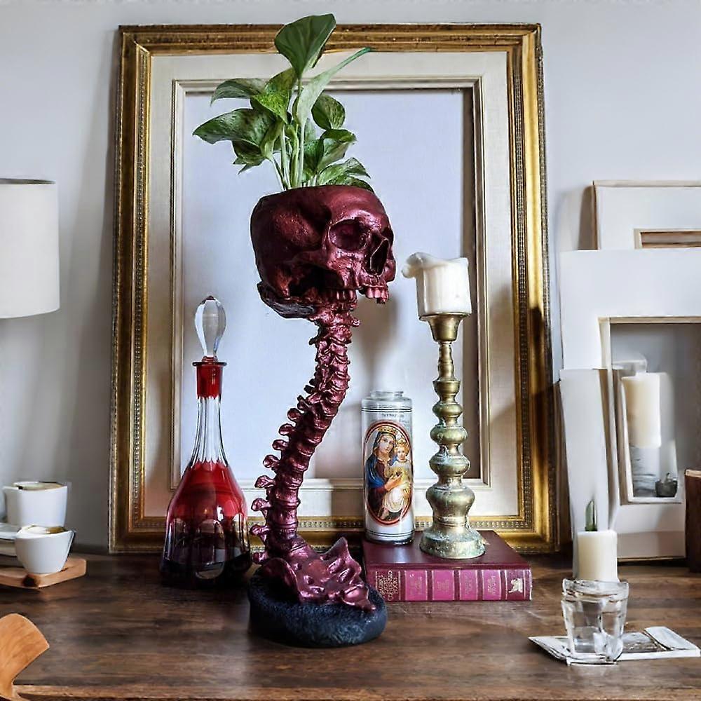 Skull Planter with Spine Stand, Resin Skull Head Flower Succulent Cactus Planter Pots, Gothic Vase Decor