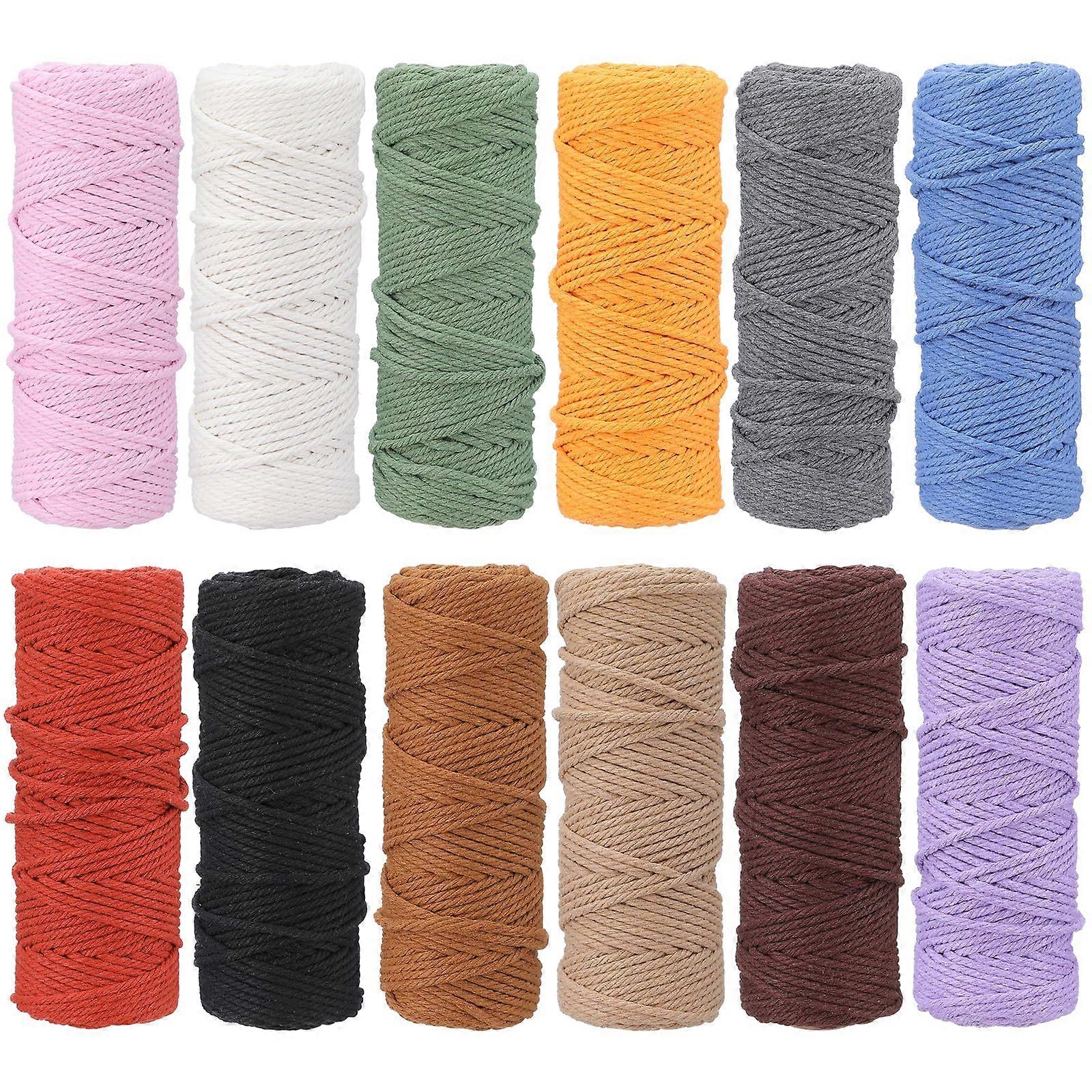 12 Rolls Macrame Cord 4 Strand 3MM x 660 Yards Natural Cotton Twine for Crafting, Knitting, Wall Hanging, Plant Hanger