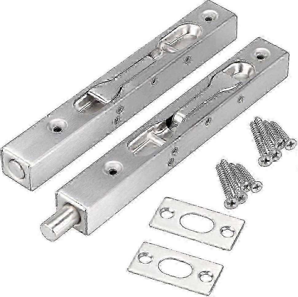 2 Pack of Concealed Door Locks with Stainless Steel Bolt Action and Slide Latch Including Strike and Screws for Enhanced Security