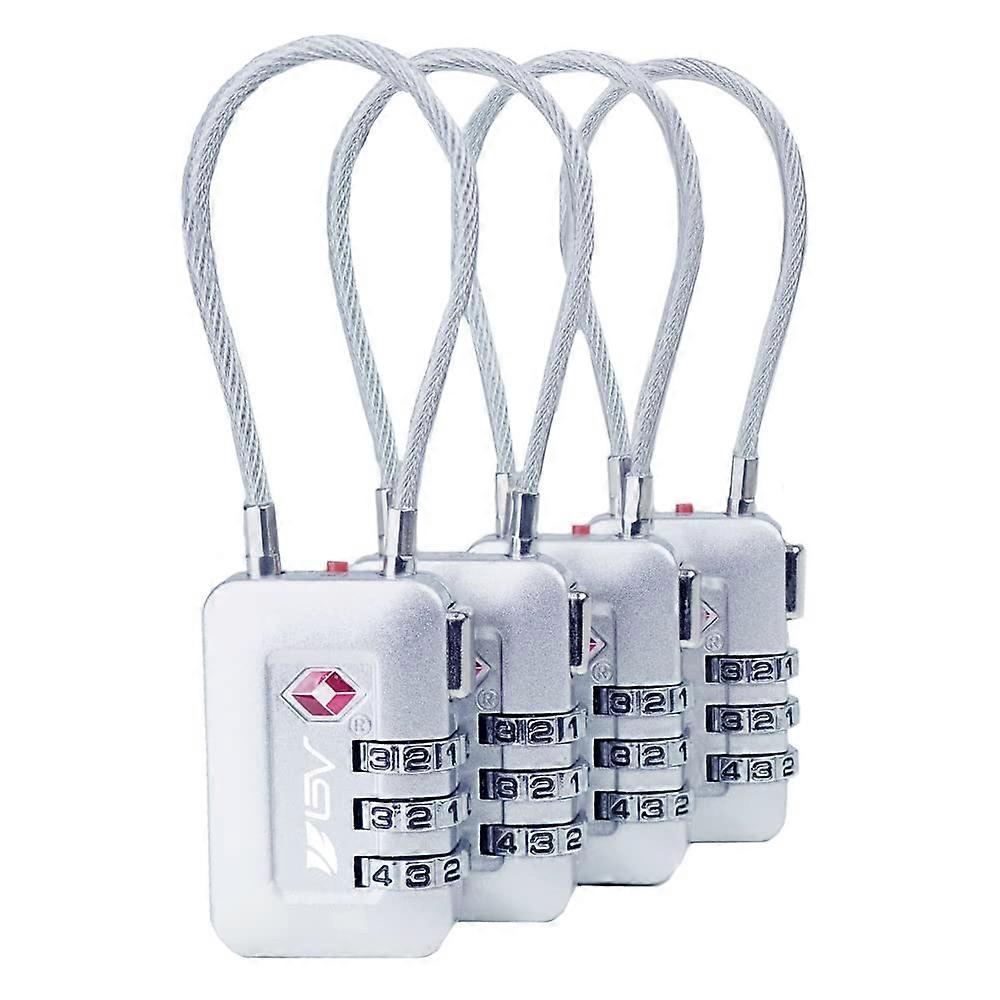 TSA Accepted Luggage Travel Lock Set with 4 Adjustable Combination Locks for School Gym Lockers and Suitcases, Silver