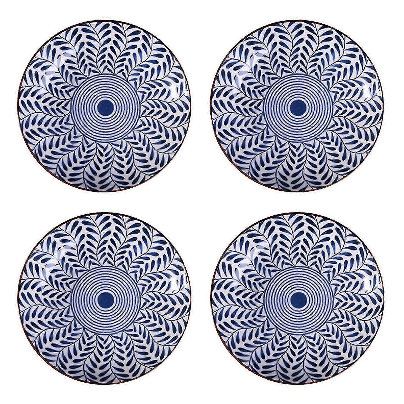 Paquet de 4 assiettes d’apéritif en porcelaine bleu blanc 7 pouces plat à salade florale