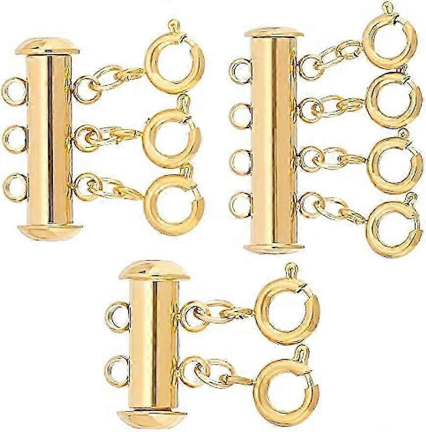 3 Pcs 3 Styles Long Stainless Steel Slide Lock Clasps with Loops Gold Spring Clasps Multi Strands Slide Clasp