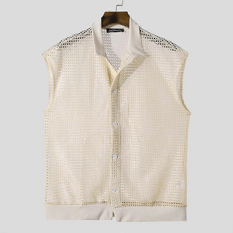 INCERUN Men V Neck Sleeveless Fishnet Tank Tops Summer Mesh Vest