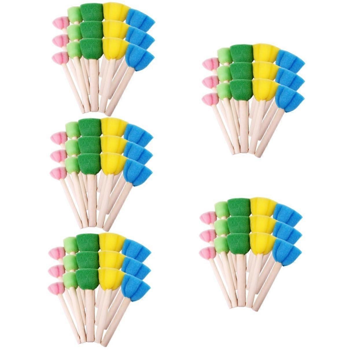 Kids Sponge Brush Set for Painting - 5 Sets of 15 Durable Sponge Brushes for Drawing and Stamping, Art Tools for Children