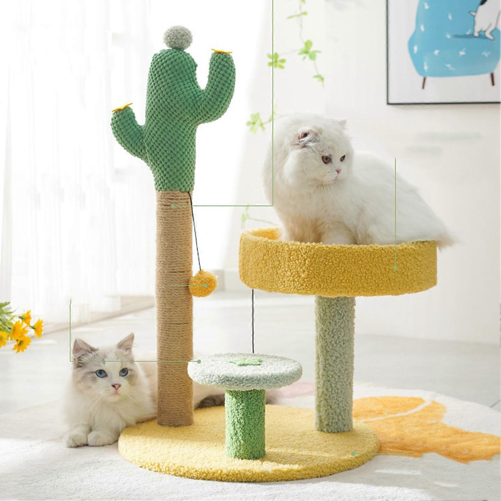 Cat Tree with Sisal Scratching Post, Cactus Shape, Breathable Climbing Stand