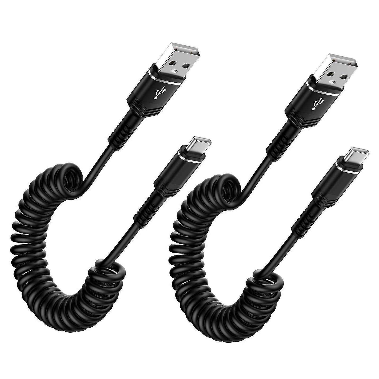 USB C Spiral Cable, Pack of 2, Fast Charging, Data Cable for Samsung Galaxy S25 S24 S23 S22 S21